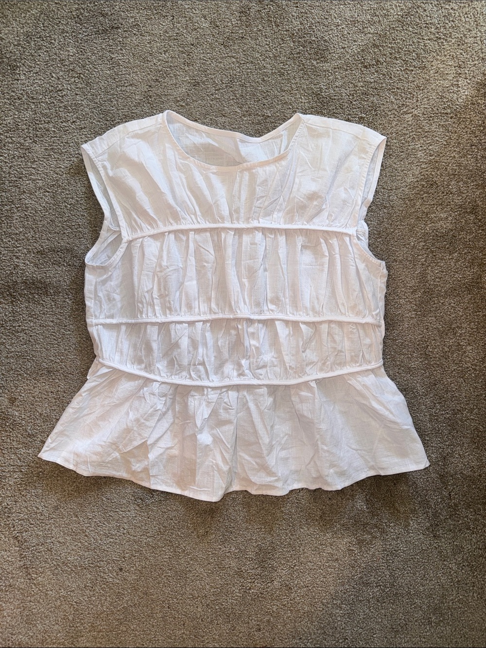 Women’s White Ruffled Peplum Sleeveless Top